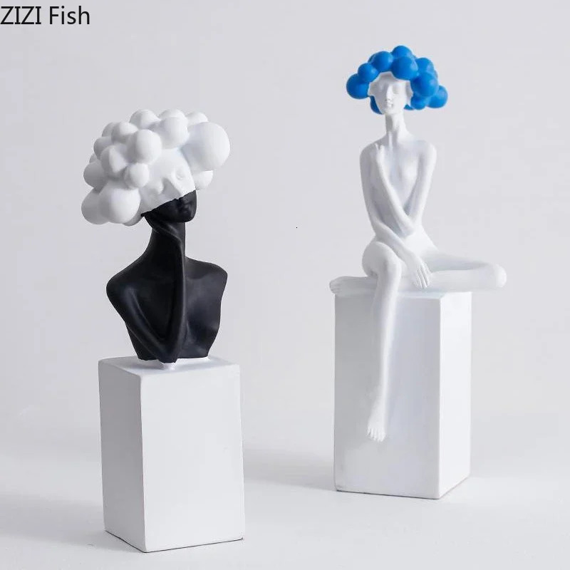 Black and White Art Sculpture Resin Character Ornaments Girl Statue Figure Sculpture Home Accessories Decoration Crafts 250407