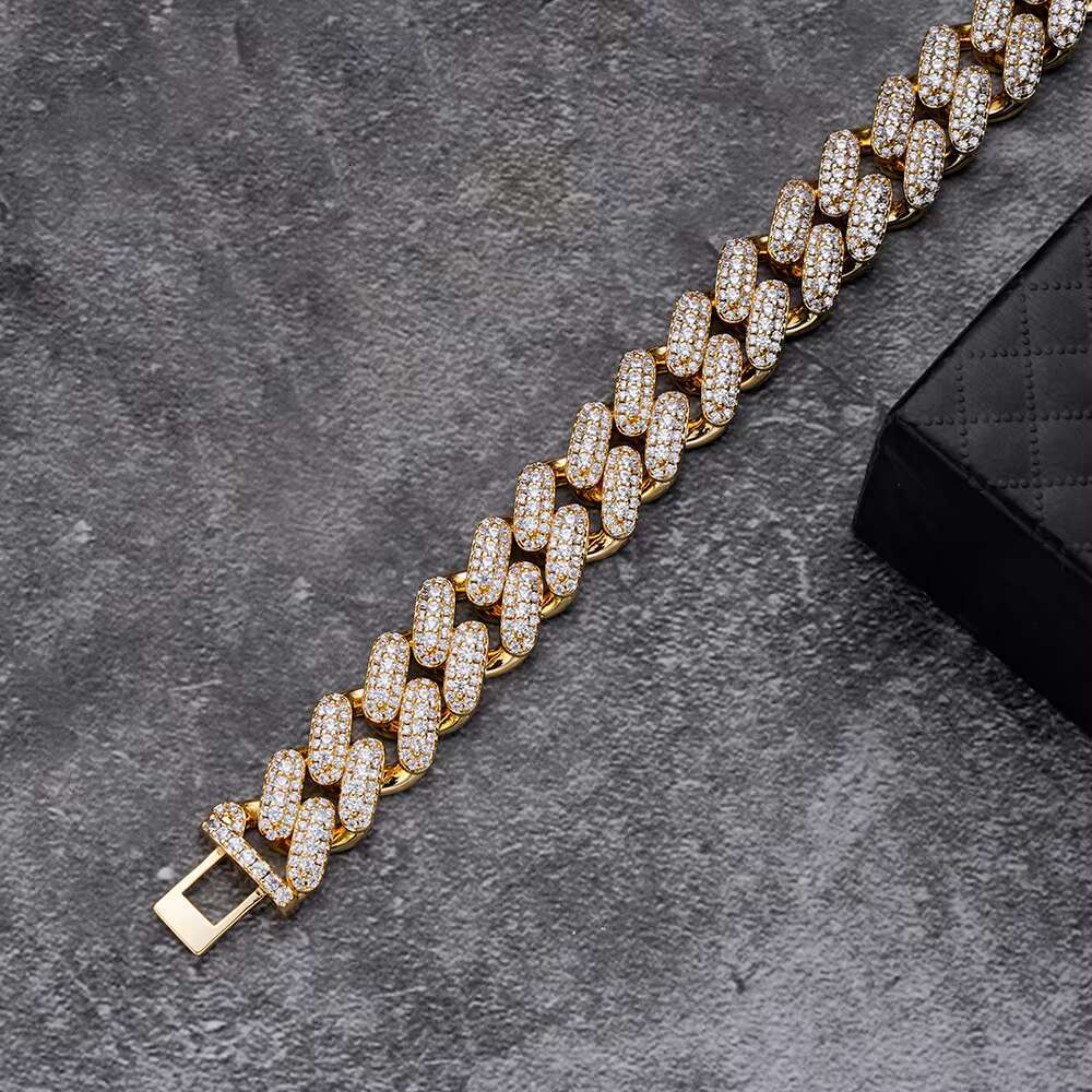 Fashion Hip Hop Jewelry Custom 925 Sterling Silver Iced Out 12mm CZ Diamond Cuban Link Bracelet