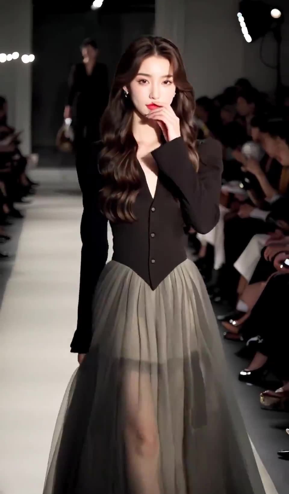 S28 V-neck dress for women, new spring style, mesh waist, slimming, medium-length skirt