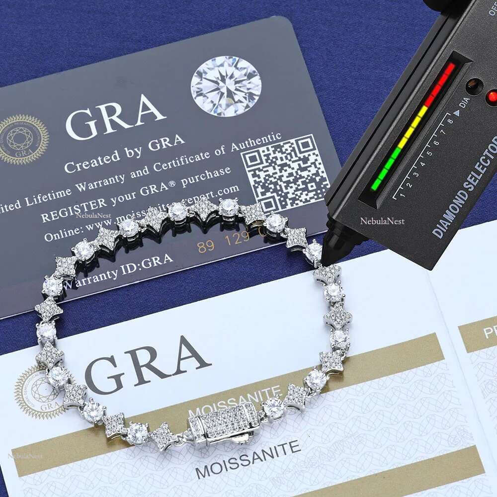 Fine Jewelry D Color VVS1 Round Cut Dia Moissanite Chain Gifts Sterg Sier Star Tennis necklace for Men Women