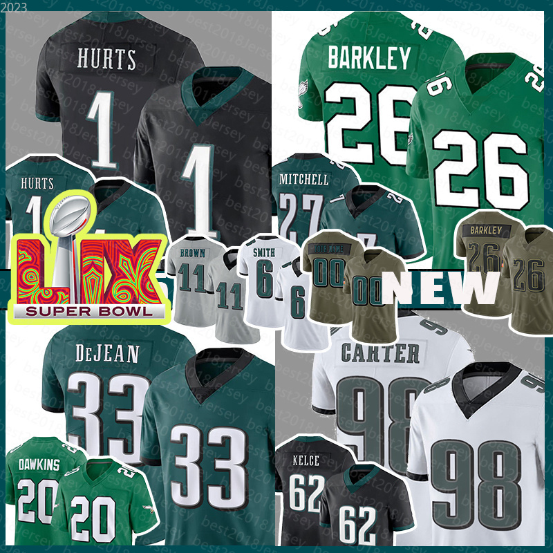 Mens Cooper DeJean Football Jerseys Saquon Barkley Woman Jalen Hurts Jason Kelce Quinyon Mitchell Brown DeVonta Smith Jalen Carter Brian Dawkins Jihaad Campbell