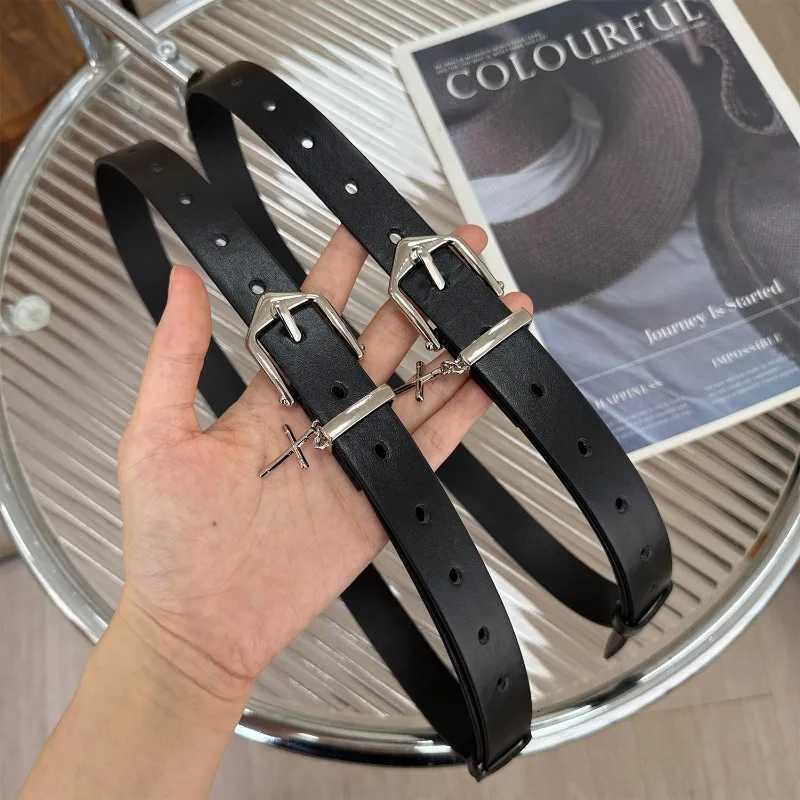 Fashion Cross Pendant Black PU Leather Belts Metal Pin Buckle Belt for Women Men Punk Hip Hop Waistband Jean Pants AccessoriesT251107