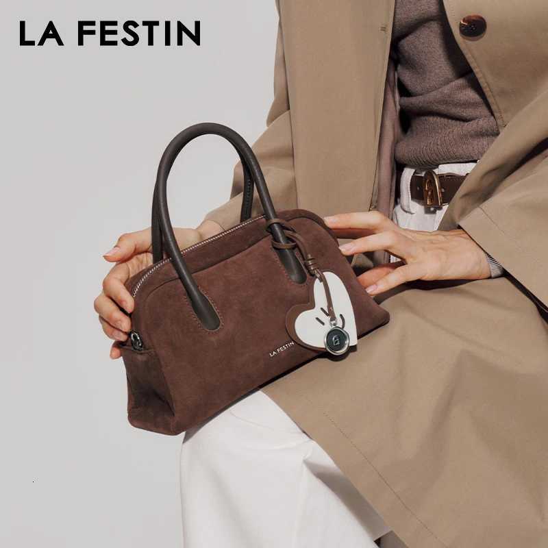 LA FESTIN Original Handbags New Suede Bag Commuter Womens Bag Luxury Shoulder Crossbody Bag Boston Bag Handheld BagW251107