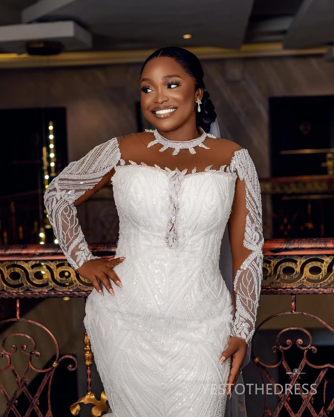 2025 Plus Size Mermaid Wedding Dress For Bride Bridal Gowns Long Sleeves Sheer Neck Long Sleeves Beaded Lace Tiered Tulle Wedding Gowns For African Bl