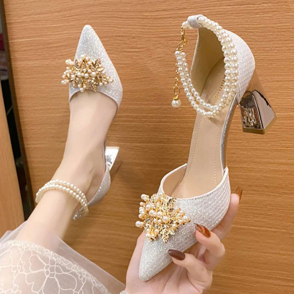 Summer High Women Wedding Bride Gold Heels Mary Jane Shoes Ladies Pumps Sandals Atos De Mujer