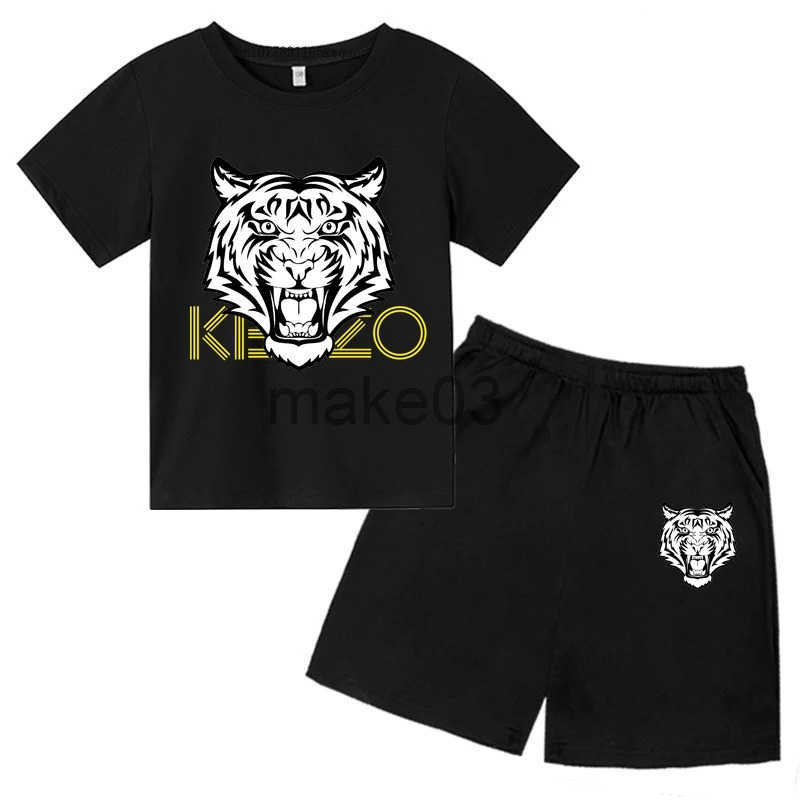 2-13 year old tiger head summer 2 breathable T-shirts+pants sportswear boys and girls casual childrens clothing J250403