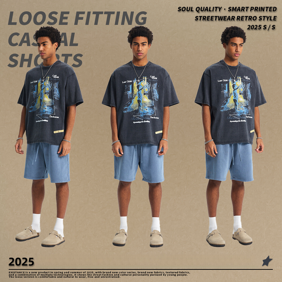 Chain Men's Wear | 2025 Spring/Summer Scattered Edge Cut Digital Printed Short Sleeve Trendy Brand Stir Fried Loose Cotton T-shirt