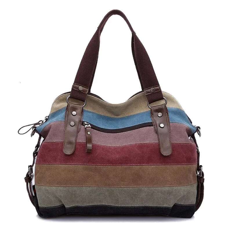 Canvas Women Handbag Striped Patchwork Shoulder Bag Famous Brand Handbags Large Tote Messenger Crossbody Rainbow S Xa274c