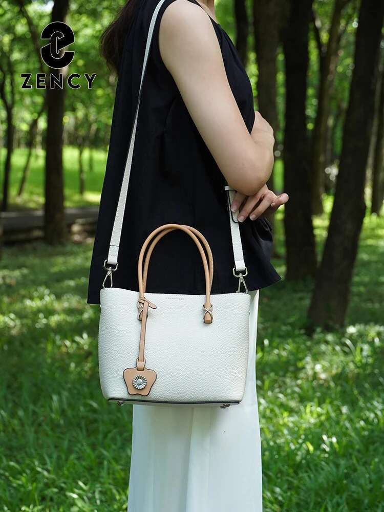 Zency Genuine Leather Handbag For Women Casual Shoulder Tote Large Capacity Designer Shopping Bag 2024 Trendy Cross Body