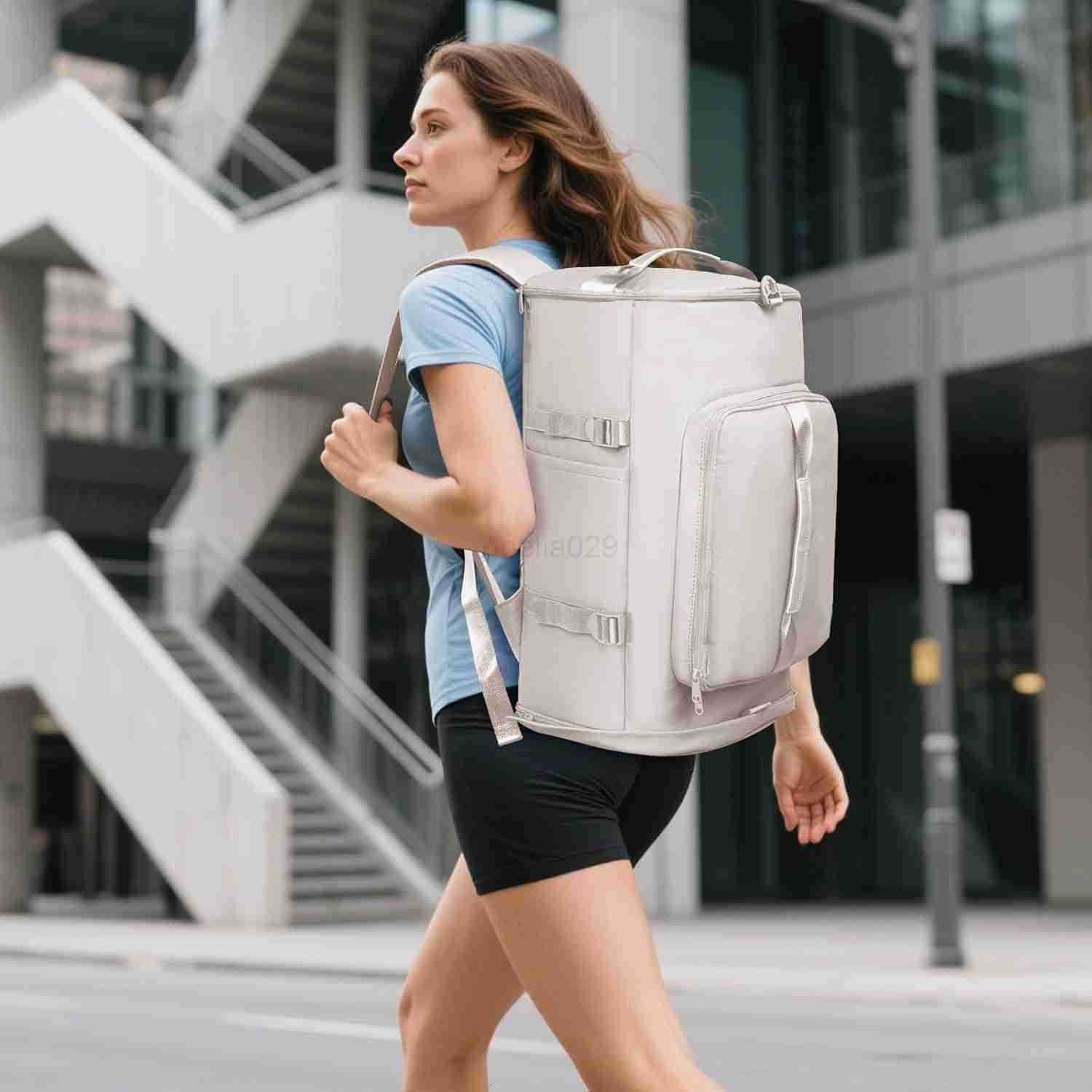 Gym Bag for Women Men Duffle Travel Bag with Shoes Compartment and Wet Pocket Waterproof Overnight Carry On Bag Backpack with Two Elastic Bottle Holde