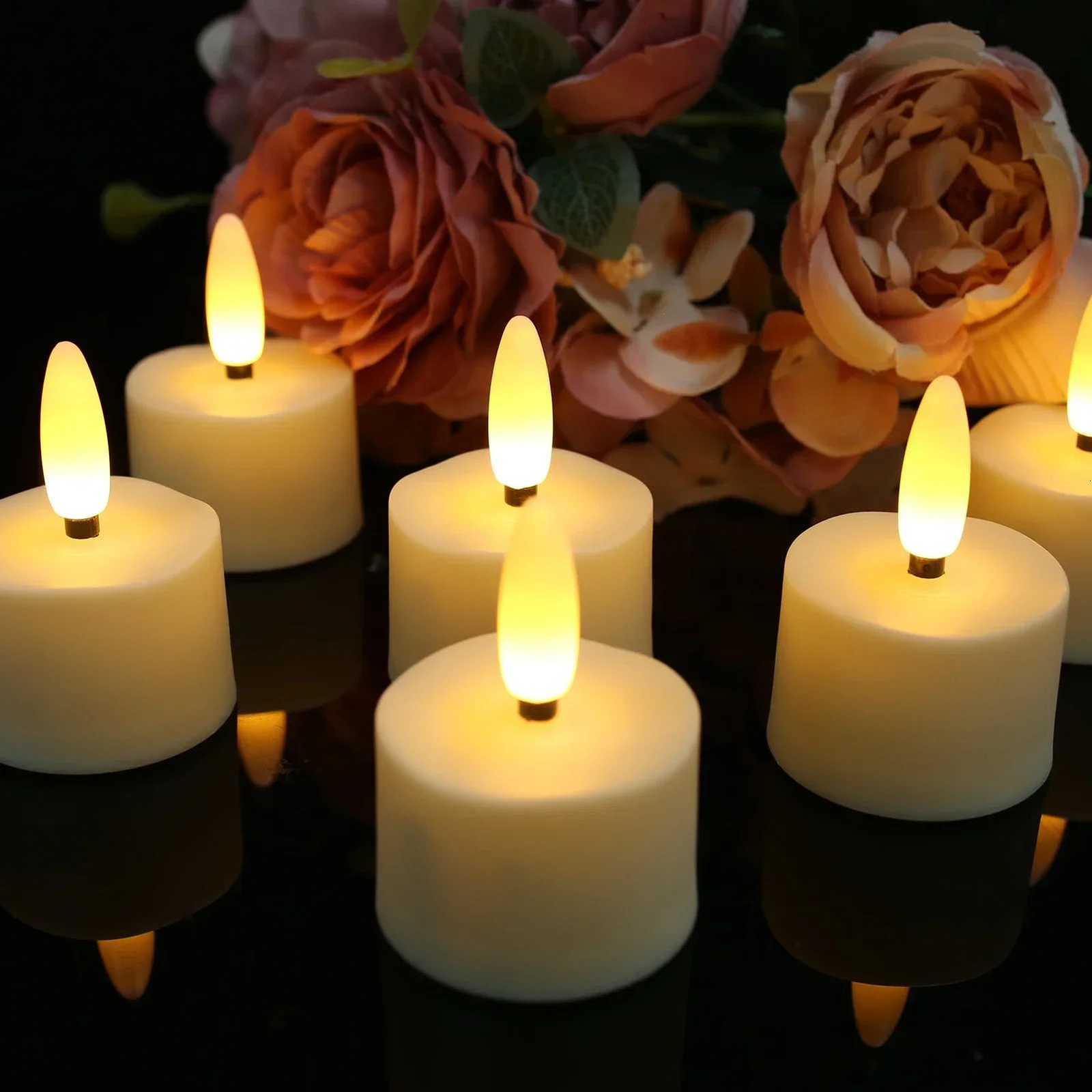 6/12Pack Rechargeable Flameless Candles Flickering LED Tea Light Candles 3D Wick Battery Operated Electronic Candle Lamp W251107
