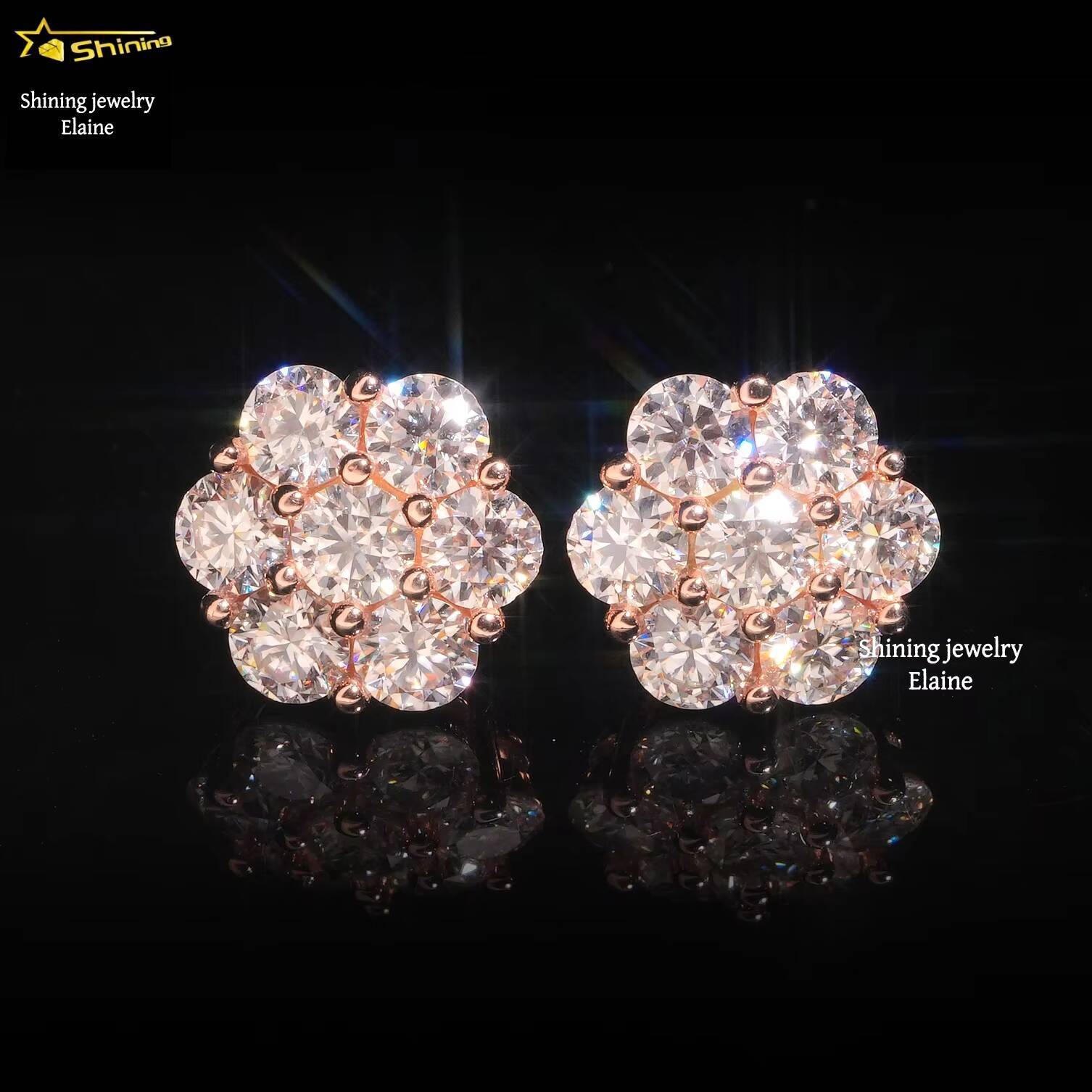 Hip Hop Flower Earrings Luxury Jewelry Pass Diamond Tester VVS Moissanite Iced Out 925 Silver Stud Earrings