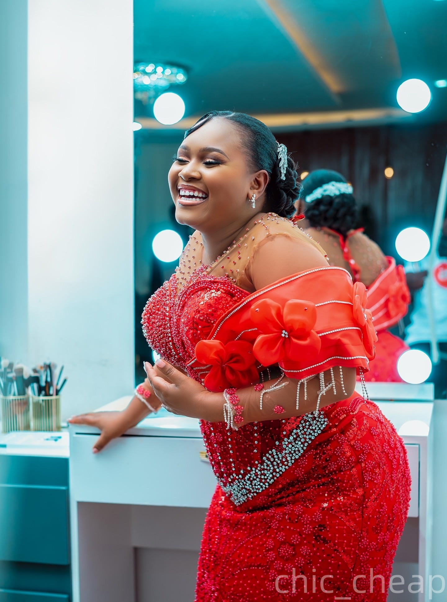 Aso Ebi Red Mermaid Prom Dresses 2026 Flowers Crystals Full Sleeves Evening Formal Party Second Birthday Engagement Gowns Plus Size Dress For Special 