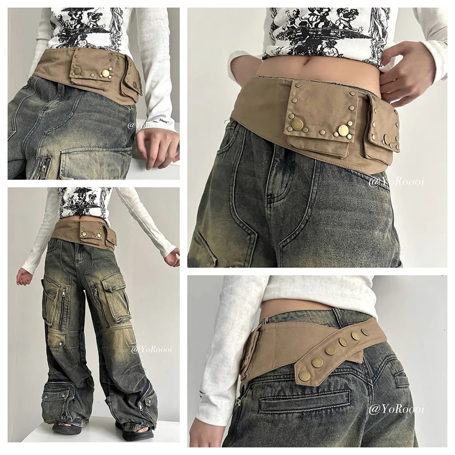 Western style denim strap used for street work travel dates dresses belts waist bags Y2K Grunge Bum bags vintage womens belt pockets 250402