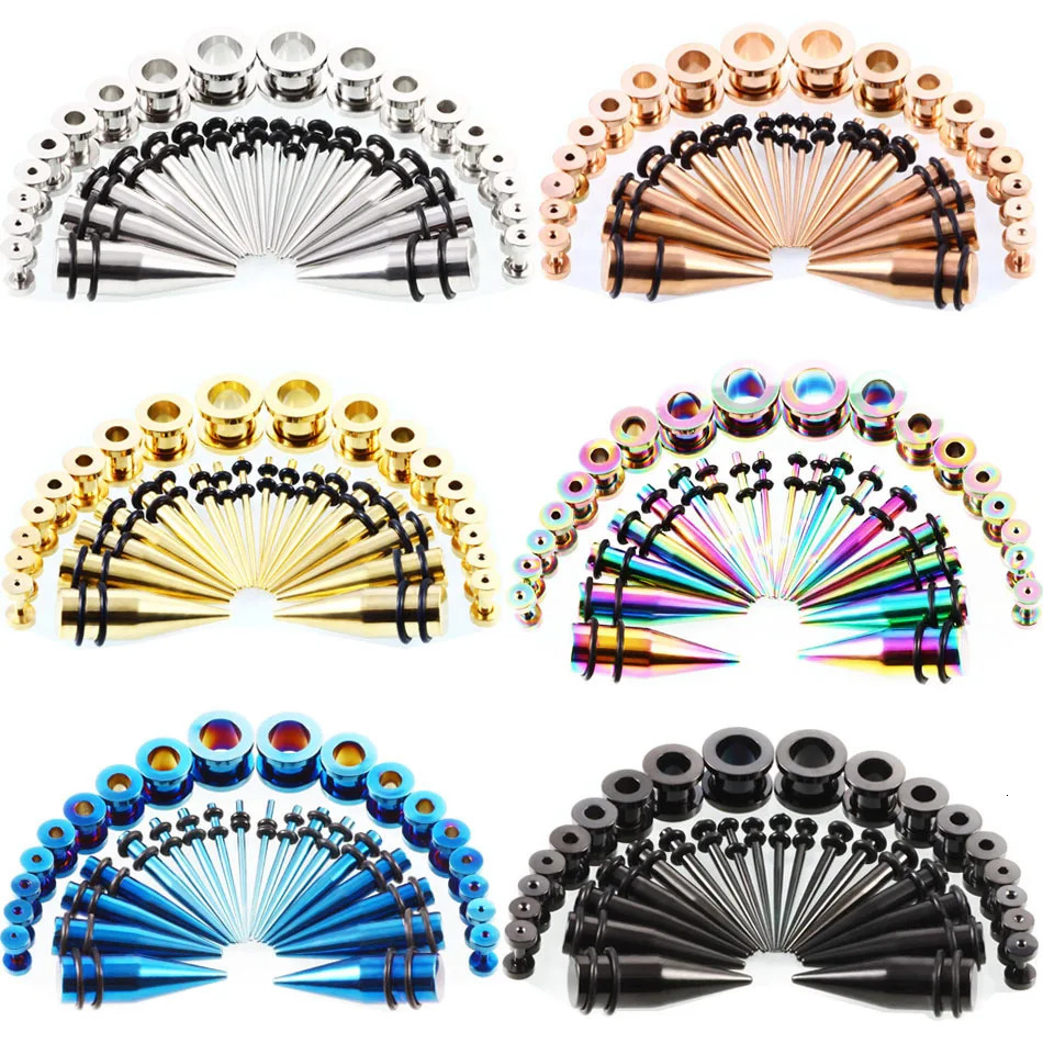 36pcs Ear Stretching Kit Stainless Steel 14g Industrial Earrings Ear Expanders Tunnel Set Steel Taper Plug Kit Piercing Jewelry 250403