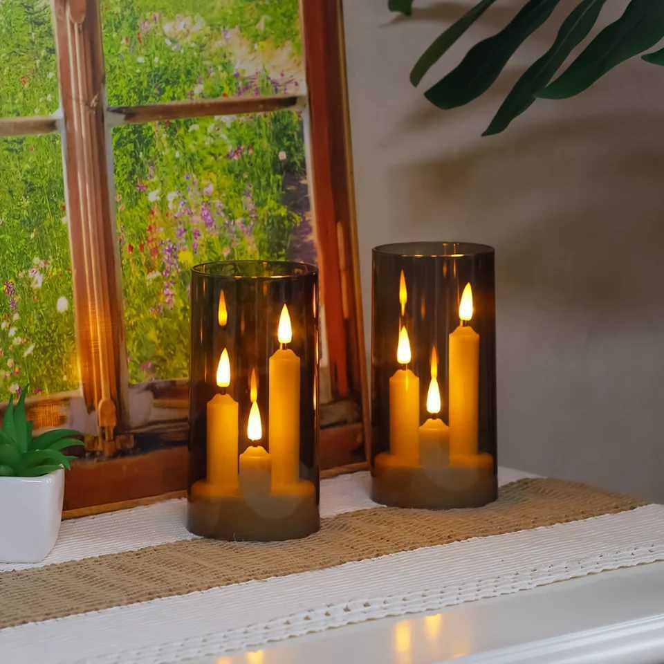 Flameless 3 In 1 LED Taper Candles With 15CM Lampshade Battery Operated Flickering Electric Window Candles For Christmas Wedding W251107