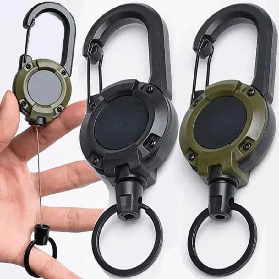 Retractable Heavy Duty Pull Reel Carabiner Key Chains Strong Steel Wire Rope Buckle Spring Key Ring Outdoor Sporty Keychain ToolW251106