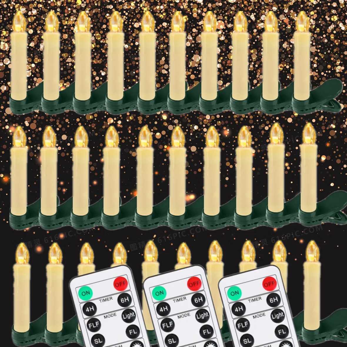 Flameless LED Taper Candles Christmas Tree Electric Candle Lights Mini Taper Clip-On Candles with Remote Timer for Wedding Decor W251107