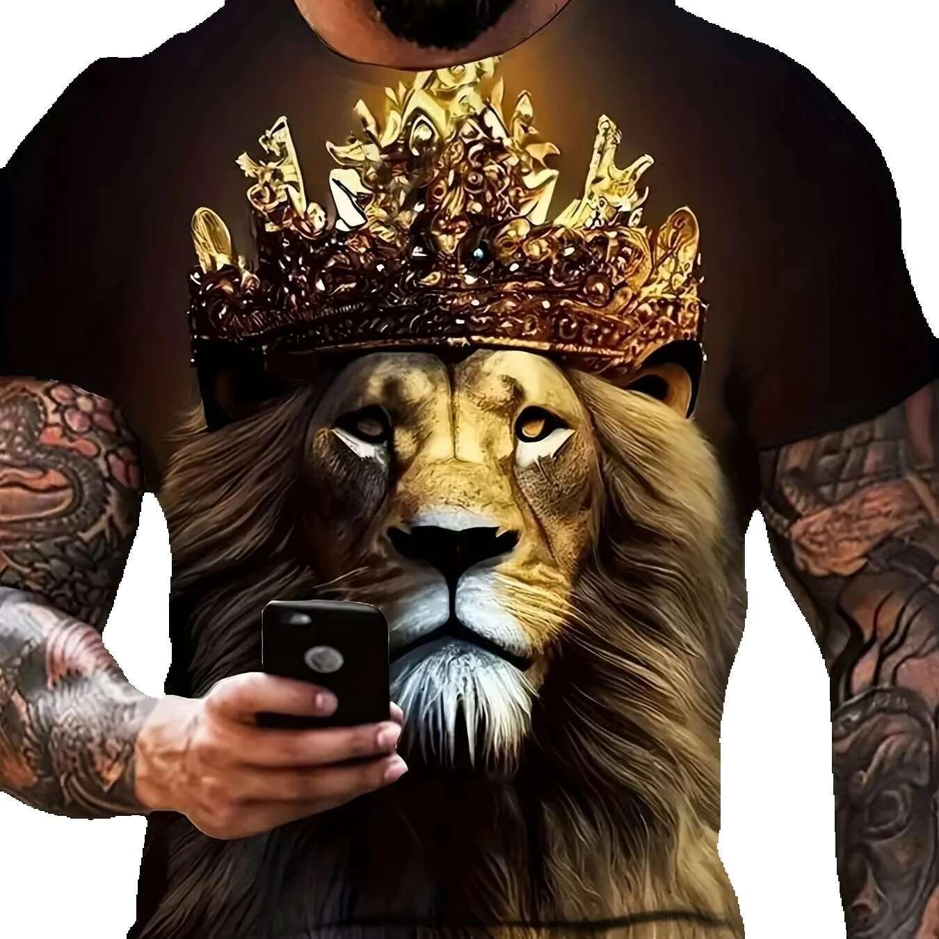 Beautiful 3D printed lion print men's short sleeved round neck T-shirt, soft and breathable, sweat absorbing
