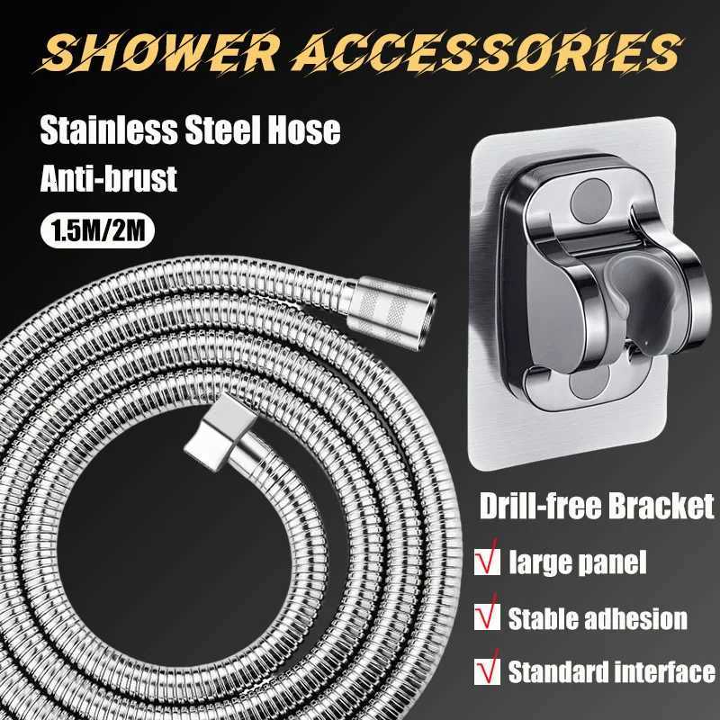 SUS 304 15/2M Black/silver ible Shower Hose Long Bathro Shower Pipe Extension Water Pipe Pl Pipe Bathro Accessories Y251107