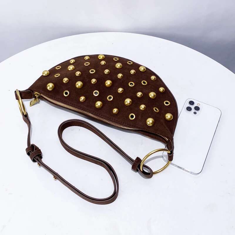 Faux Suede Saddle Bags For Women Designer Handbags And Purses 2025 New In Vintage Rivets Decoration Underarm Shoulder