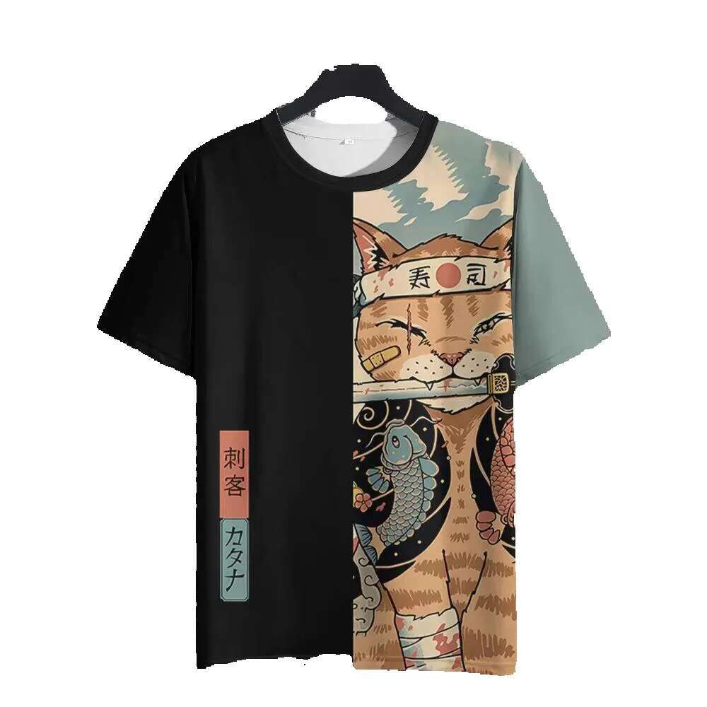 Unisex 2025 T-shirt for Men and Women, Japanese Samurai Cat 3D Printed Casual, Fun, Fashion, Small T-shirt, Men's Wear