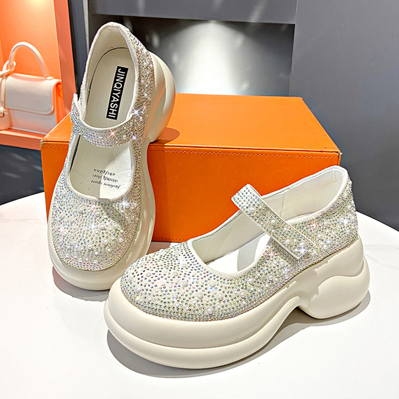 2025 Summer New Casual Platform Shoes Sparkling Diamond Luxury Sneakers Explosion Velcro Mary Jane Women's Sandals Luxury designer Beach Sandals