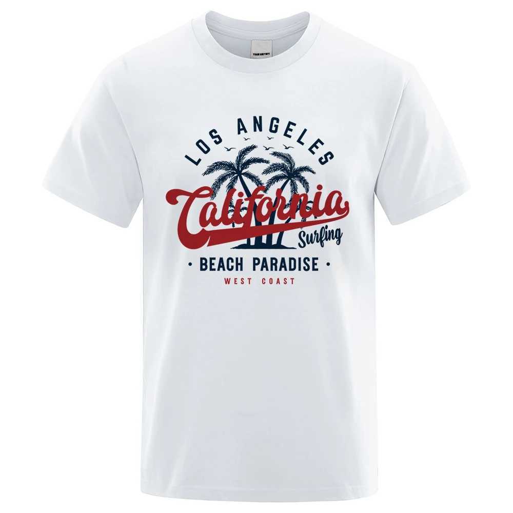 Los Angeles California Beach Paradise Mens Top Fashion Crewneck T-shirt Cotton Summer T-shirt Breathable Oversized Clothing W250407