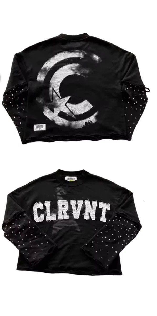 Oversized sweatshirt top Harajuku retro diamond Y2k graphic Tshirt hiphop gothic letter pattern doublelayer long sleeved shirt 250407