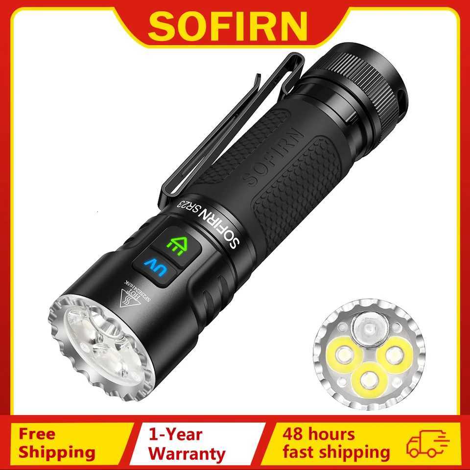 NEW SOFIRN SR23 3300LM Flashlight 6500K UV 365nm EDC Light 21700 USB C Rechargeable Dual Switch Torch with Magnetic TailcapW251106