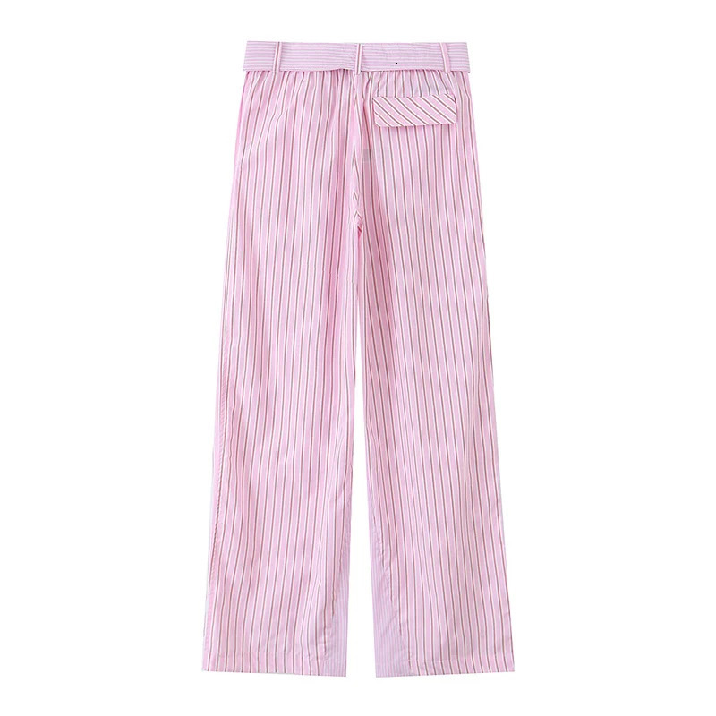Willshela Womens Fashion 3Piece Pink Striped Shirt and Retro Trousers with Belt Thin Top Femle Chic Pants Set 250407