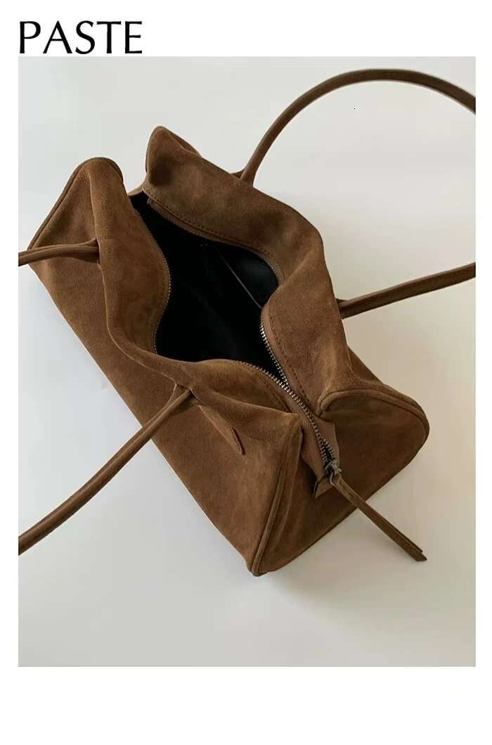New Ins Chic Niche Stylish Pillow Bowg Tote Large Real Suede Cow Leather Women Shoulder Bag Long Handle Winter Handbag