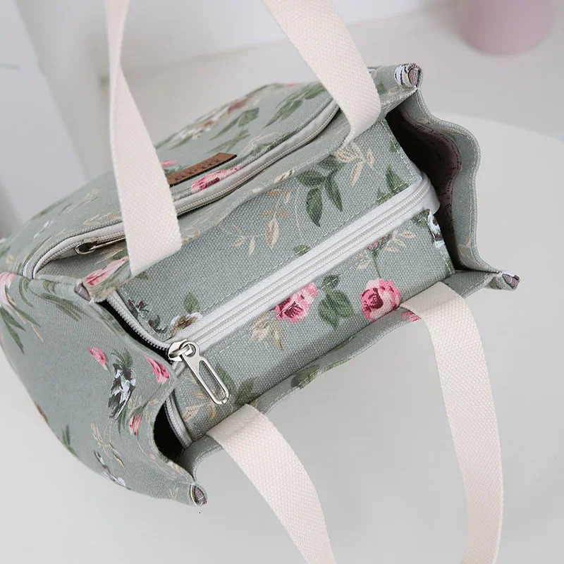 canvas printed fabric handbag work portable multi pocket zipper semi closed daily messy storage bag bento 250401