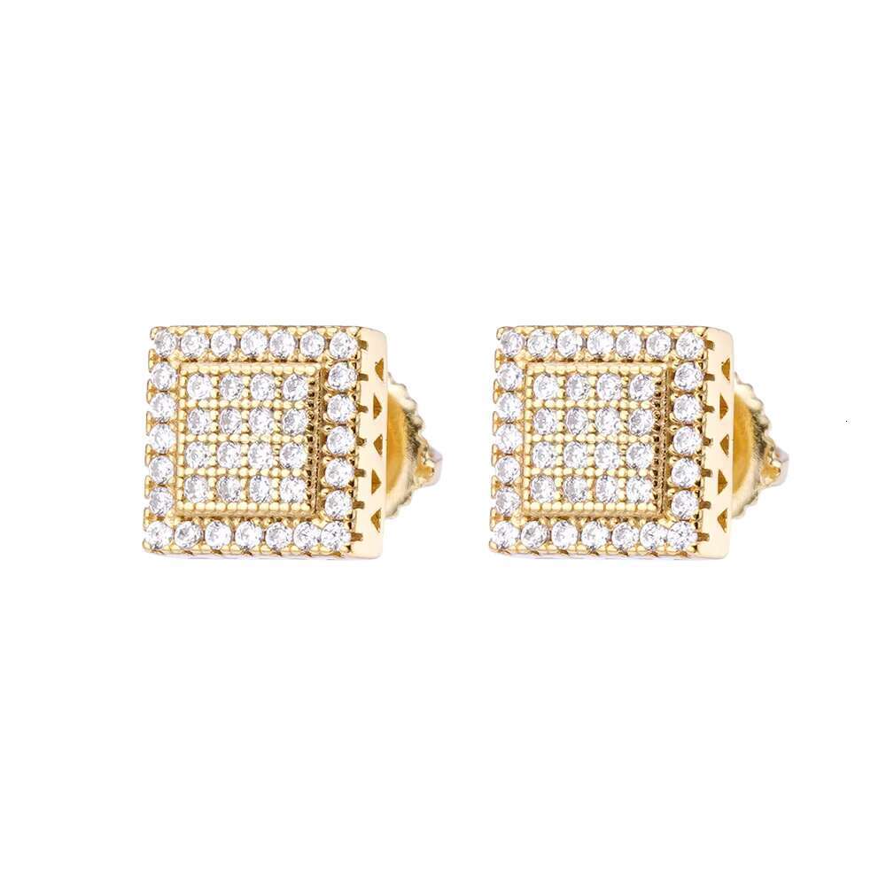 Fashion Jewelry 925 Sterling Silver 18K Yellow Gold Plated Pave CZ Diamonds Cut Square Shaped Stud Earrings