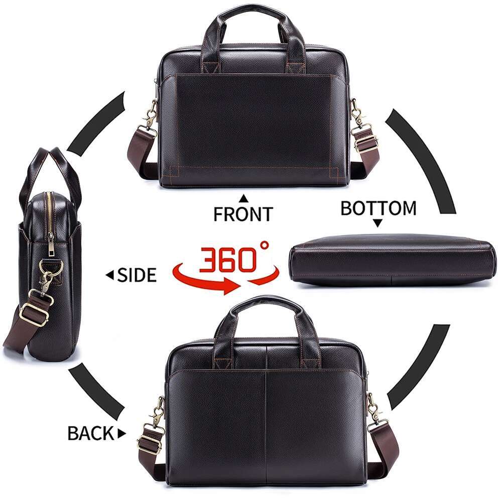 Men's Top Layer Cowhide Leather Handbag Diagonal Cross Office Bag Laptop Briefcase - Stylish Business Travel Accessory