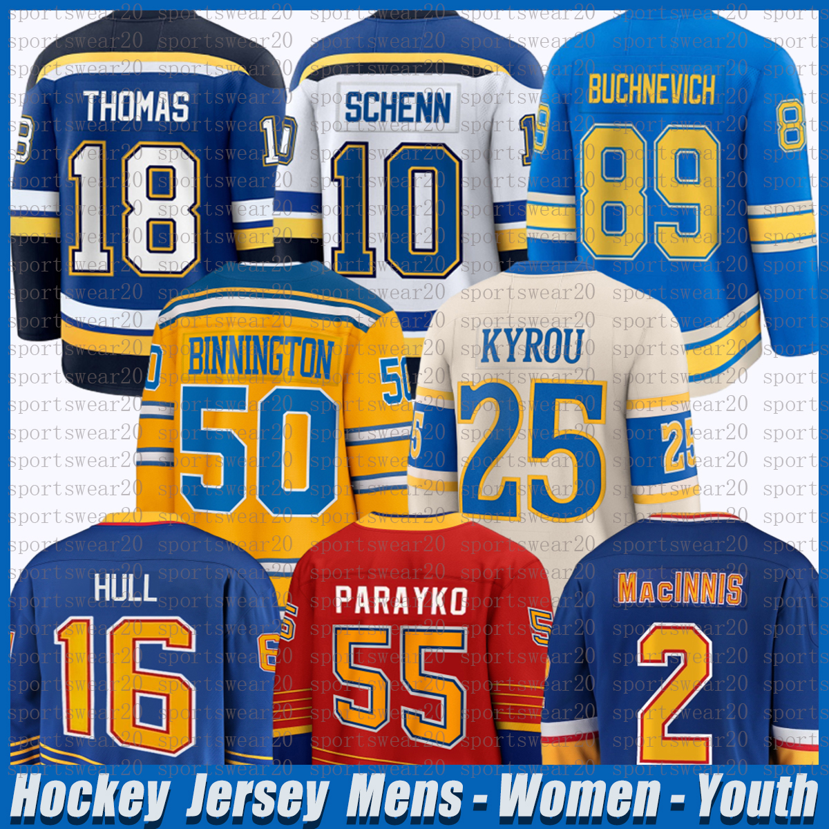 #18 Robert Thomas Jersey STL Hockey Jersey Blues Jersey #25 Kyrou #89 Pavel Buchnevich #50 Binnington Brayden Schenn Dylans Holloway Brett Hull Wayne Gretzky Jerseys
