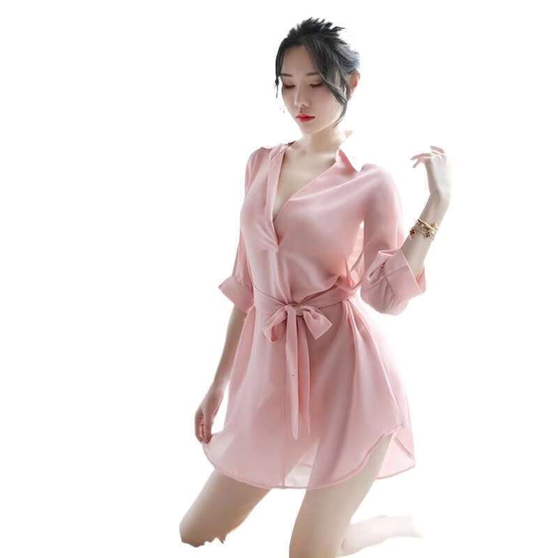 New Design Women Sexy Gerie Transparent Sleepwear Chiffon See-Through Lace Shirt Dress