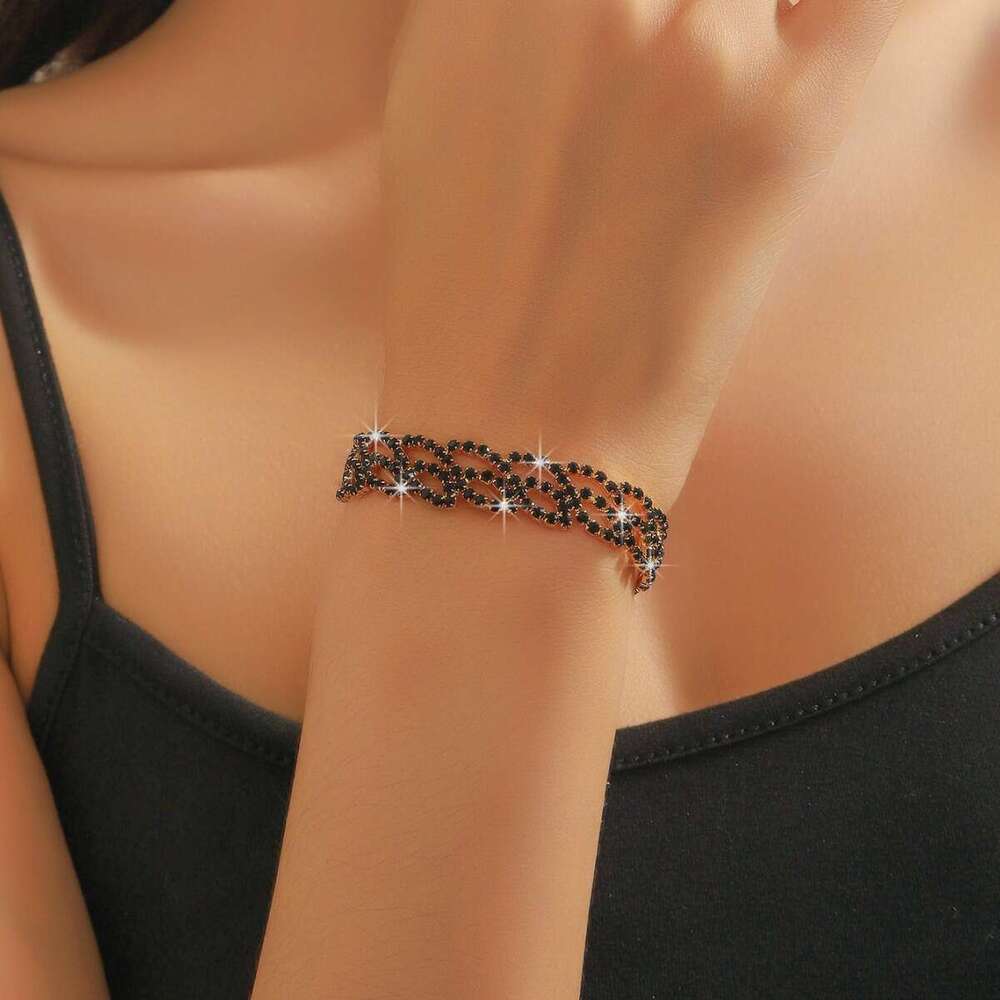 Dark style black hollow rhie fashionable versatile personality simple Fried Dough Twists dia bracelet