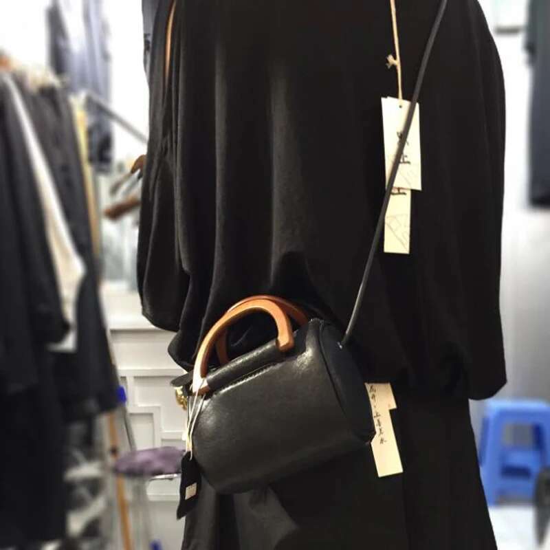 Fashion Wood Handle Crossbody Bags For Women Genuine Leather Casual Sheepskin Messenger Small Shoulder Bag