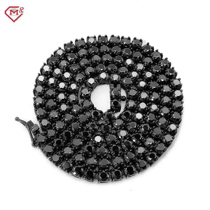 Hiphop Black Tennis Chain 925 Sterling Silver VVS Moissanite Diamond Chain Black Tennis Chain
