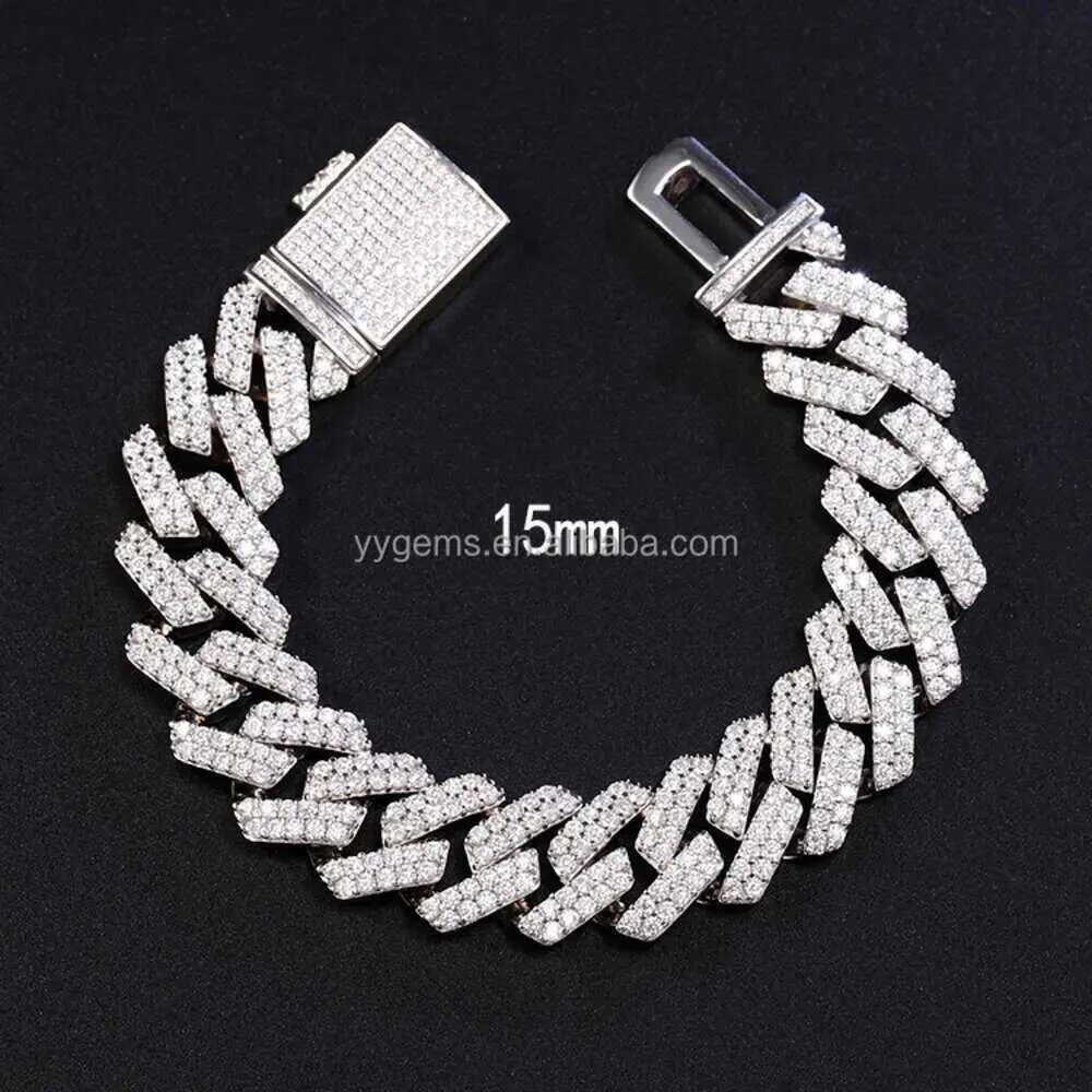 VVS Moissanite Iced Out Men's Jewelry: Pass DIA Tester Pendant Necklace & 3-Row Cuban K Chain