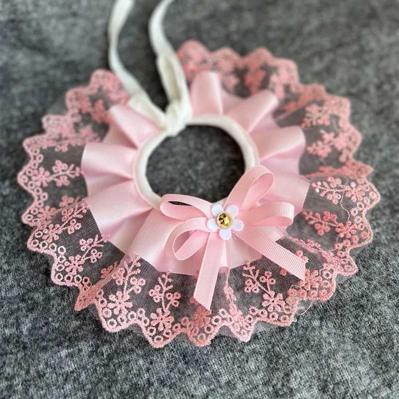 Fashionable bow pet collar cute lace mesh embroidery pet bib Burp fabric cute dog and cat necklace suitable for small dogs M250406