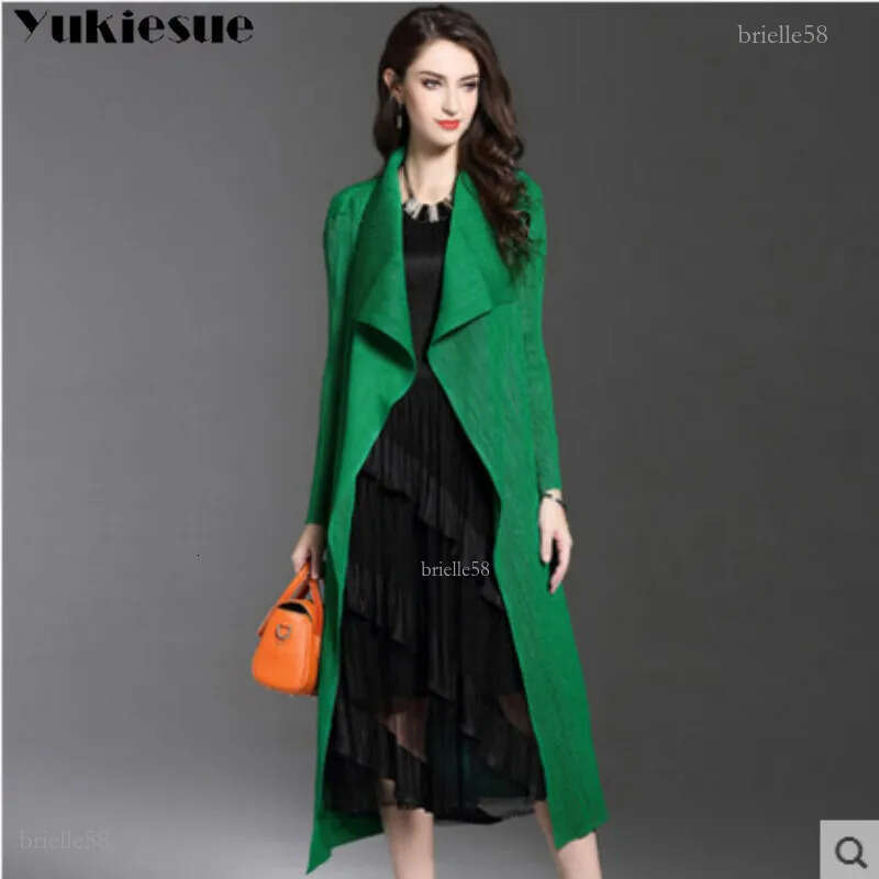 Spring Thin Windproof Outerwear Women Trench Coats pleated Long Sleeve Open Front Elegant Office Work Long Duster Coat Cardigan 201031