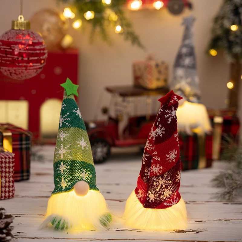 Christmas Gnomes Faceless Doll with LED Light Gonk Dwarf Elf Pendant Plush Knitted Xmas Tree Hanging Ornaments Navidad Gifts W251107