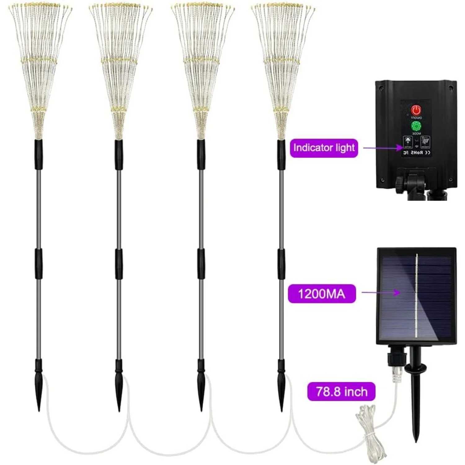 4 Pack Solar Firework String Lights - IP65 Waterproof 8 Modes w/Remote Outdoor Christmas Decor for Garden/Patio/Party W251107