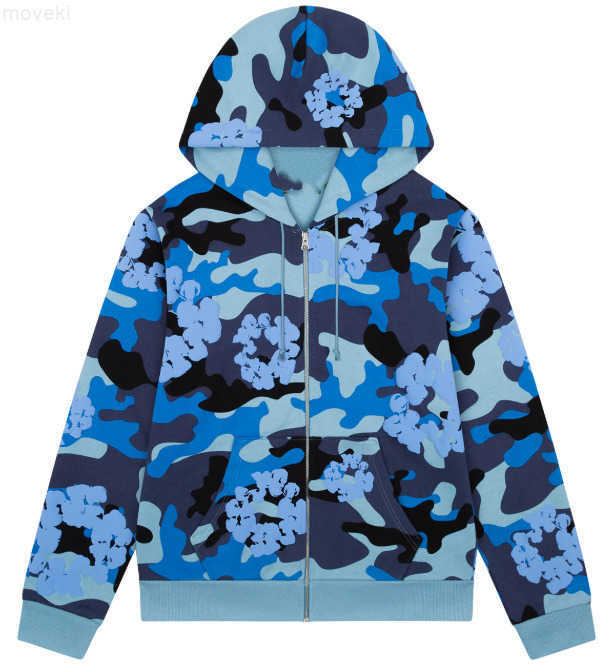 Trendy brand D T full print camouflage foam printed hooded sweatshirt mens and womens pants set H25407 1HSQ