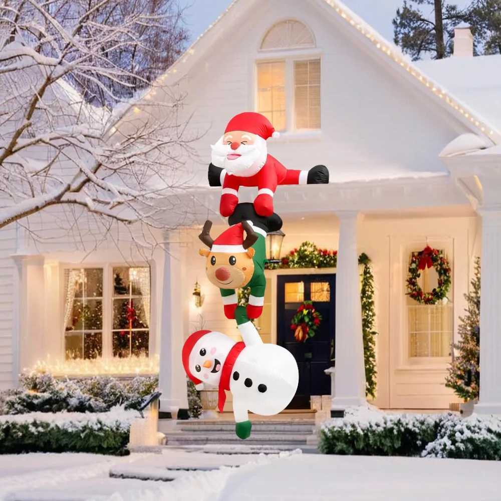 8FT Christmas Inflatables Decor Climbing Santa Claus with Reindeer Snowman/Elves Xmas Decor for Beam Roof Tree Indoor Party W251107