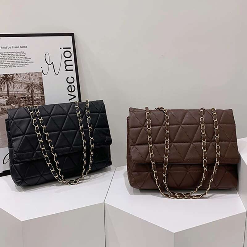 Plaid Pu Leather Shoulder Bag Chain Strap Crossbody For Women Fashion Designer Handbags Female Messenger Bags