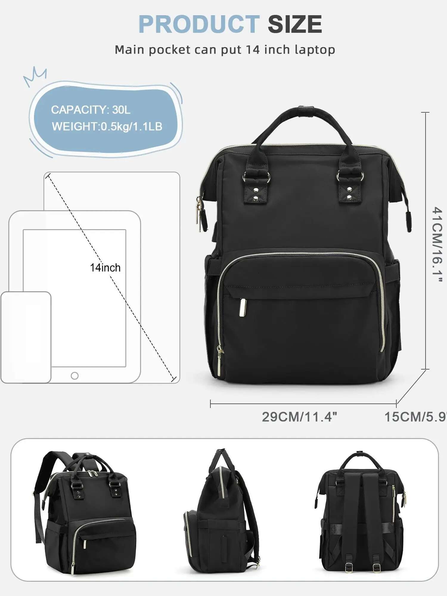 Travel Women Men 14 Inch Laptop Bag, Large Waterproof Stylish Vintage Daypack For College Work Executive Backpack