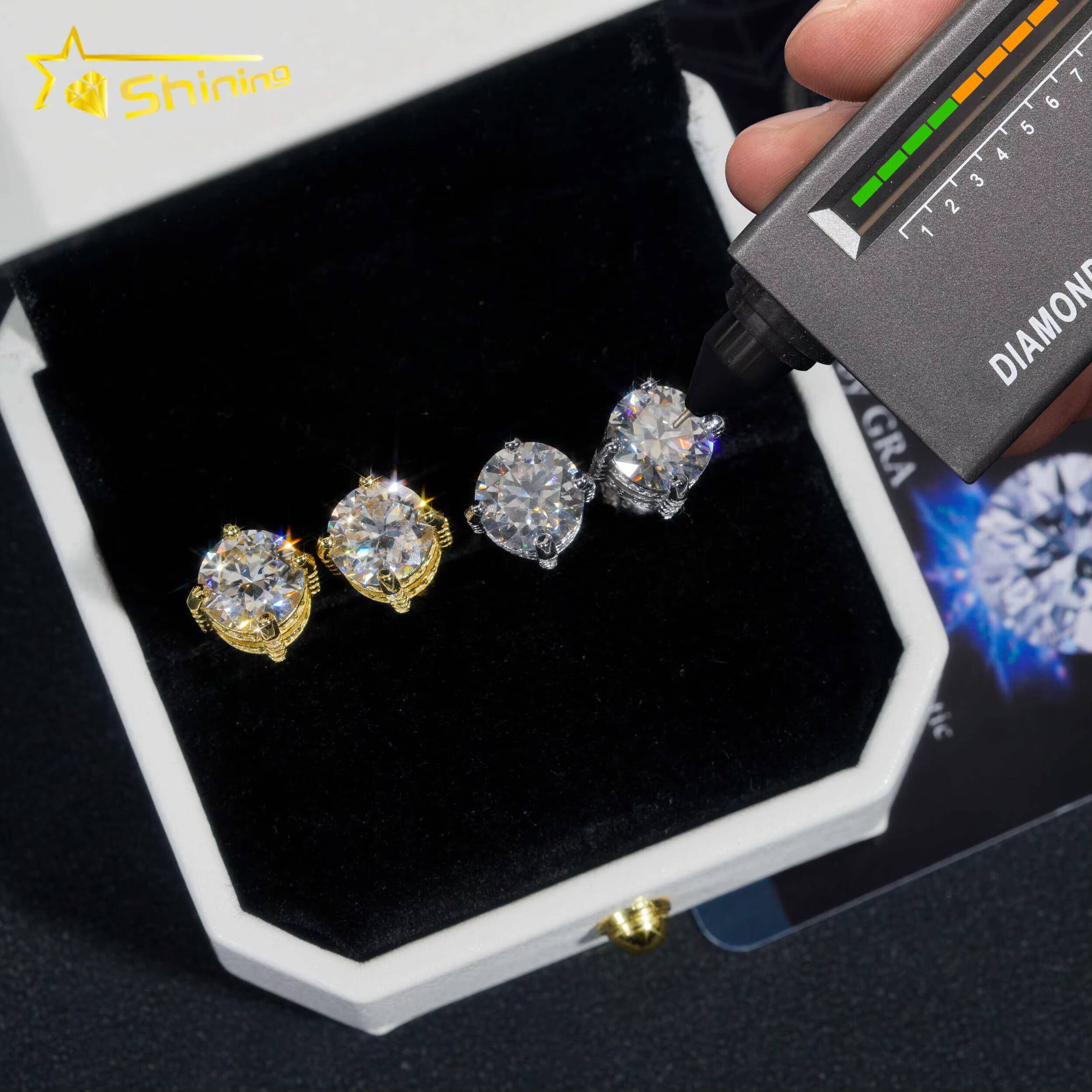 Factory Price Ready to Ship Classic Style Prong Setting 925 Sterling Silver Hip Hop Round VVS Moissanite Stud Earring